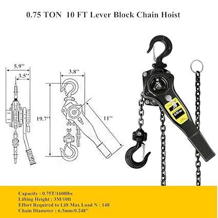 Manual Lever Hoist Come Along 3/4 TON
