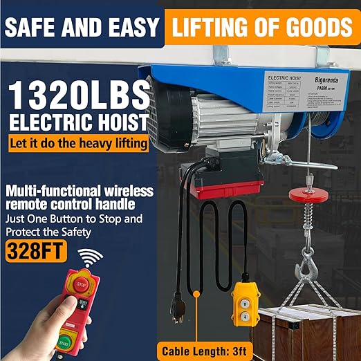 Electric Hoist 1320lbs Electric Hoist with Remote Control