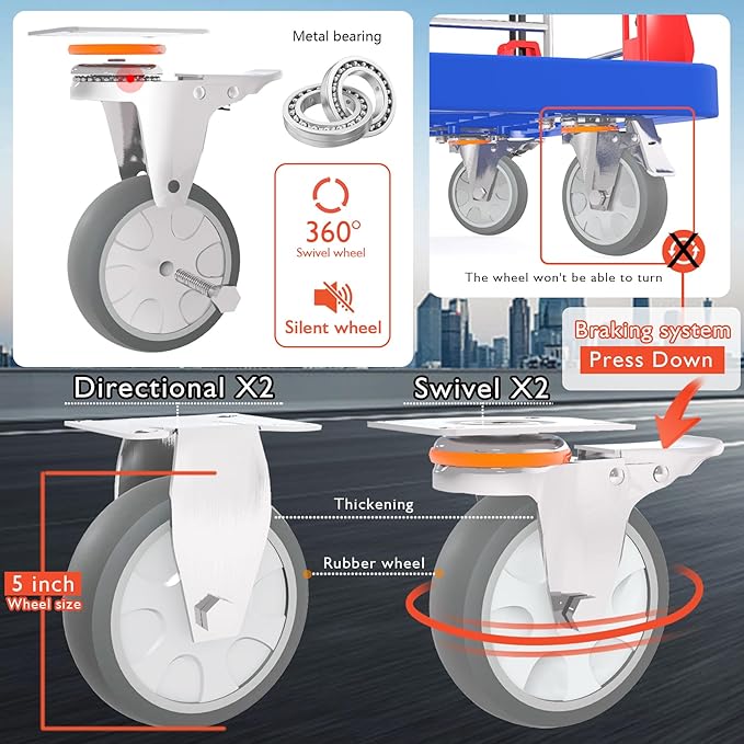 Heavy Duty Platform Truck Cart with Brake Wheels and Foldable Fences 1300lbs Capacity