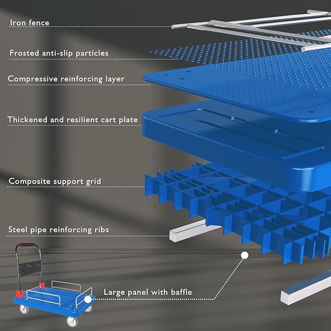 Heavy Duty Platform Truck Cart with Brake Wheels and Foldable Fences 1300lbs Capacity