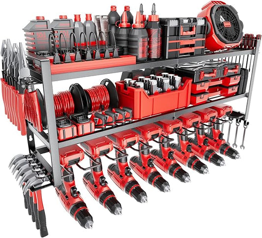Power Tool Organizer Wall Mount 3 Layer 8 Drill Holders Tool Storage Rack