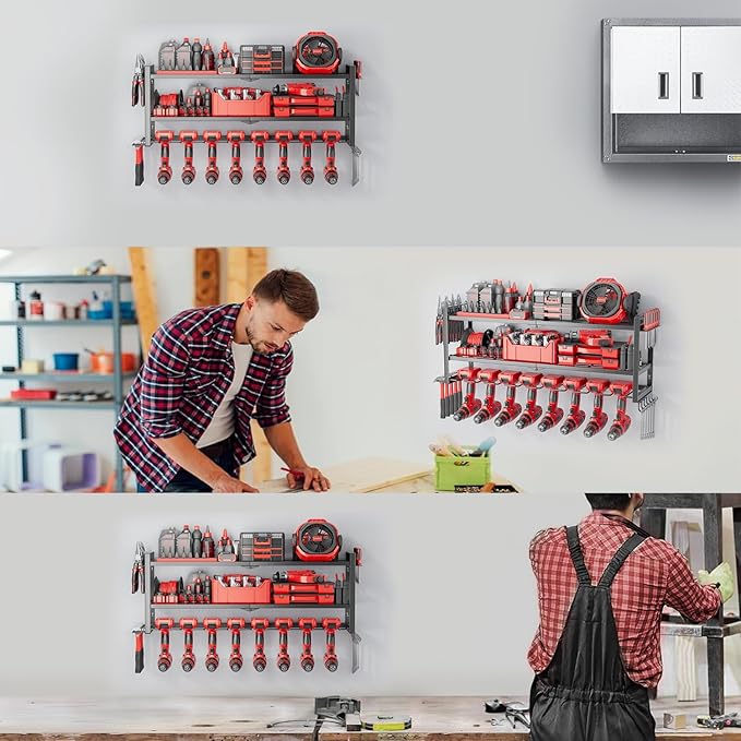 Power Tool Organizer Wall Mount 3 Layer 8 Drill Holders Tool Storage Rack