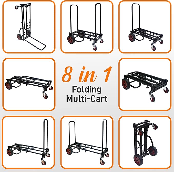 Pyle Adjustable Professional Equipment Multi Cart Compact 8 in 1 Folding Multi Cart